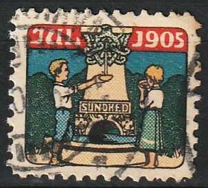 JULEMÆRKER DANMARK | 1905 - Børn ved kilde - Stemplet